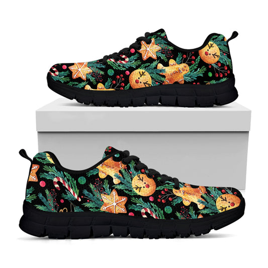 Watercolor Gingerbread Pattern Print Black Sneakers