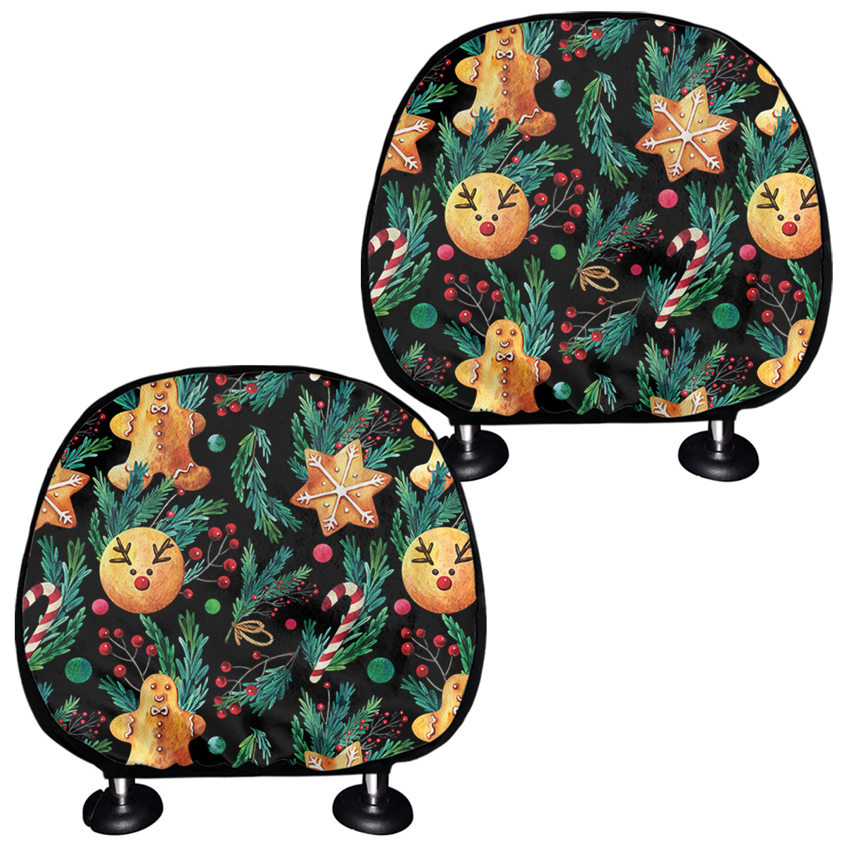 Watercolor Gingerbread Pattern Print Car Headrest Covers