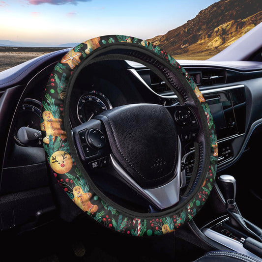 Watercolor Gingerbread Pattern Print Car Steering Wheel Cover