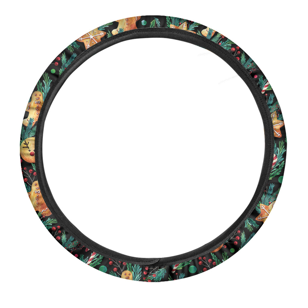 Watercolor Gingerbread Pattern Print Car Steering Wheel Cover