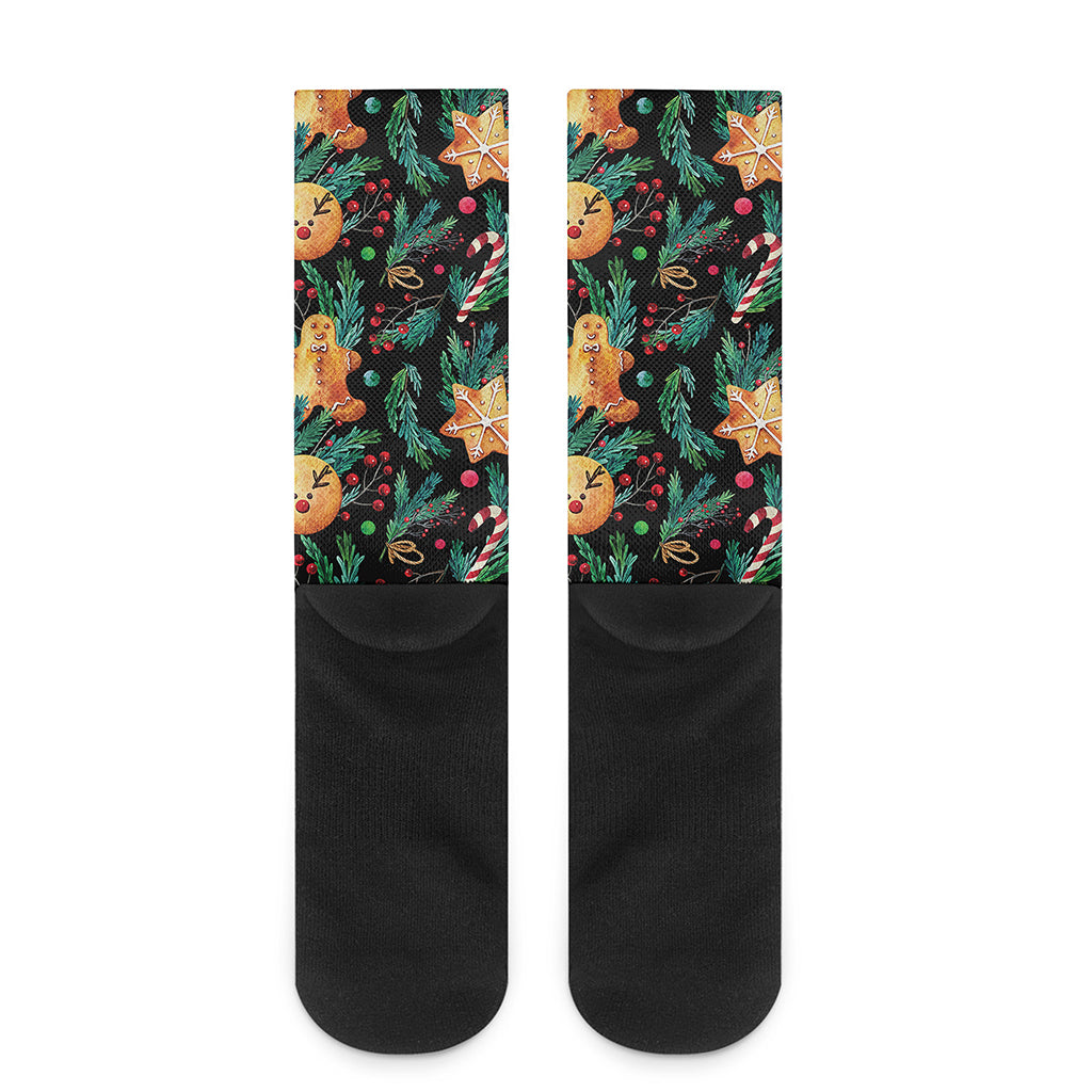Watercolor Gingerbread Pattern Print Crew Socks