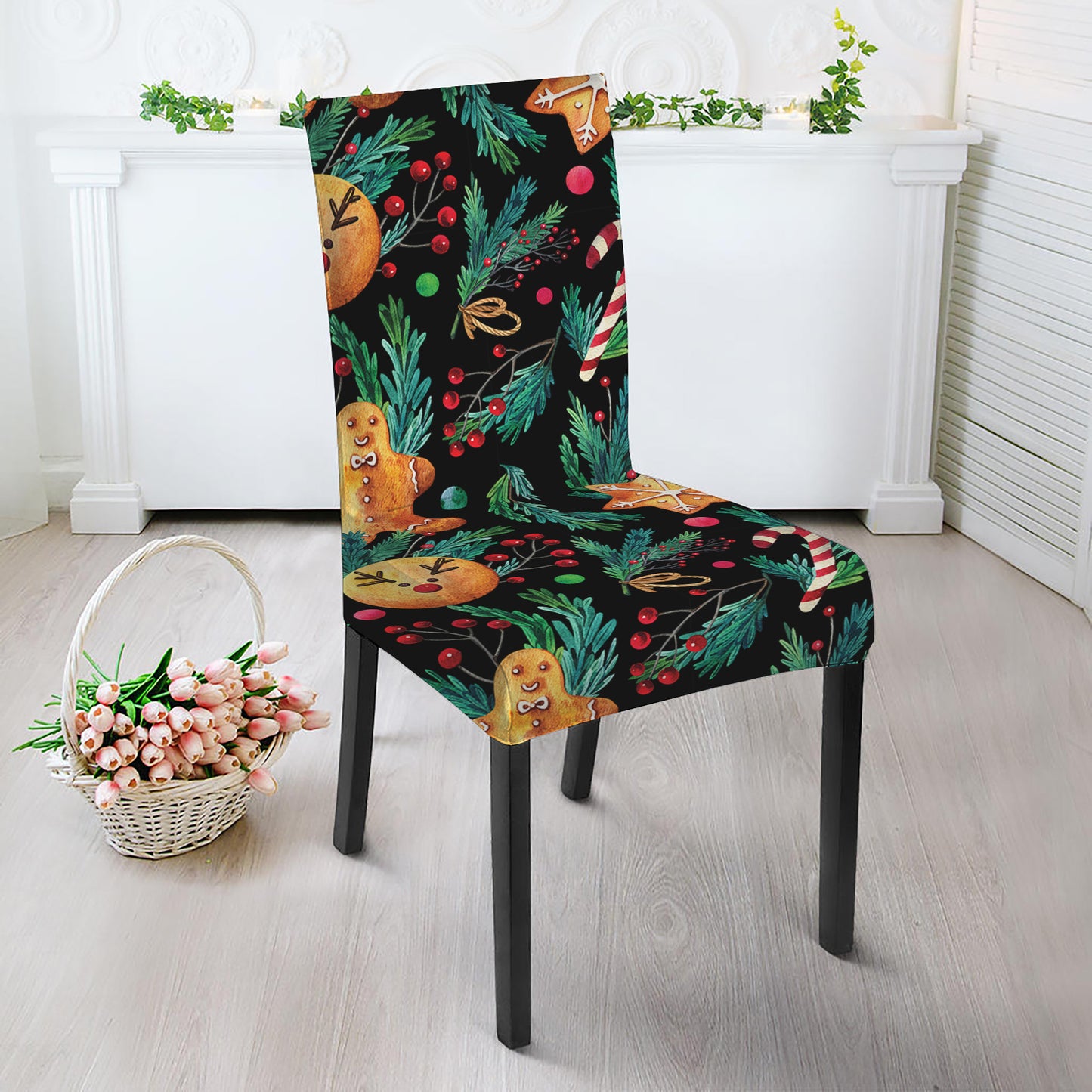 Watercolor Gingerbread Pattern Print Dining Chair Slipcover