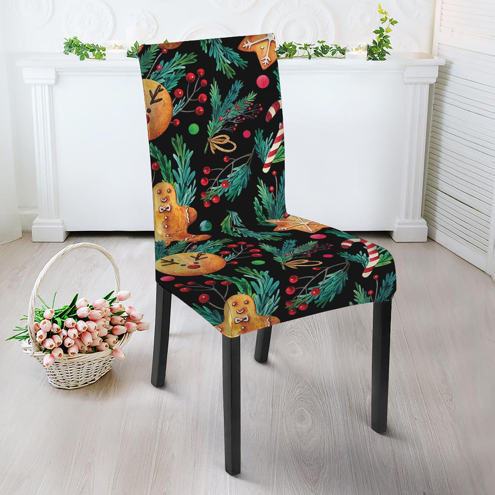 Watercolor Gingerbread Pattern Print Dining Chair Slipcover