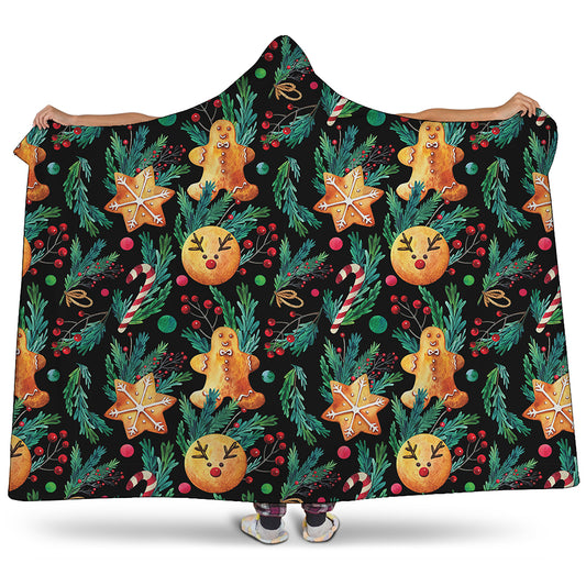 Watercolor Gingerbread Pattern Print Hooded Blanket