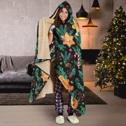 Watercolor Gingerbread Pattern Print Hooded Blanket