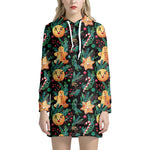 Watercolor Gingerbread Pattern Print Hoodie Dress