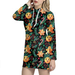 Watercolor Gingerbread Pattern Print Hoodie Dress