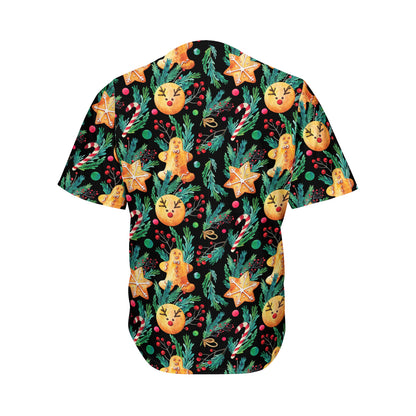 Watercolor Gingerbread Pattern Print Men's Baseball Jersey