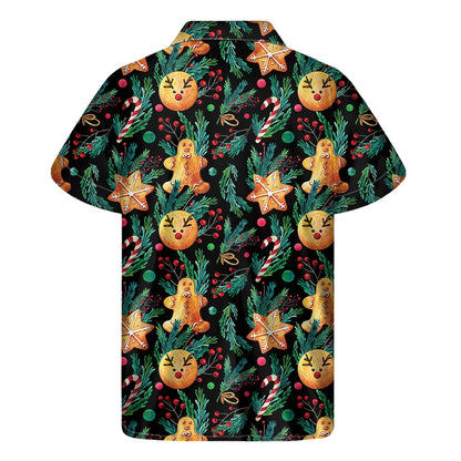 Watercolor Gingerbread Pattern Print Men's Short Sleeve Shirt