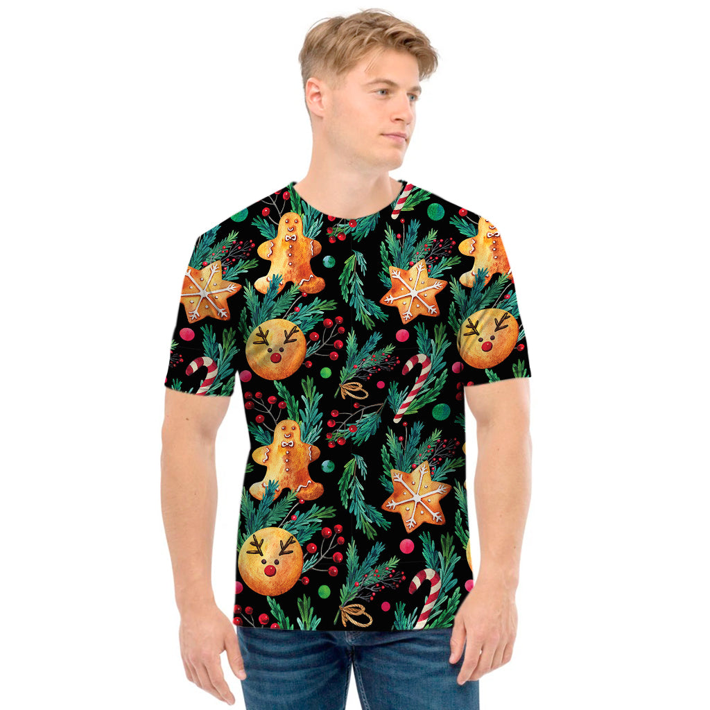 Watercolor Gingerbread Pattern Print Men's T-Shirt