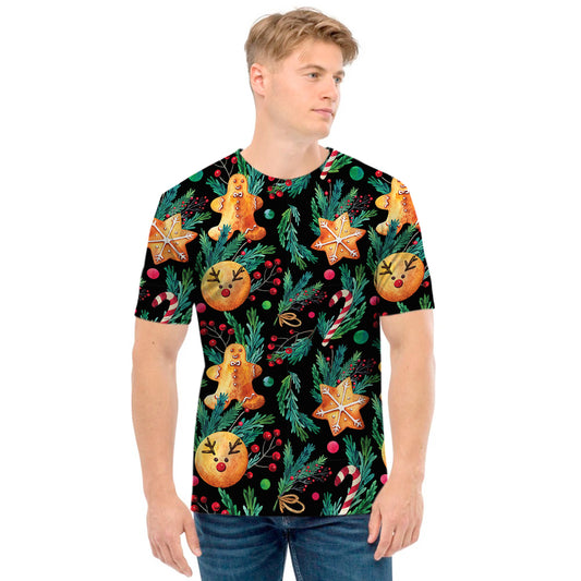 Watercolor Gingerbread Pattern Print Men's T-Shirt