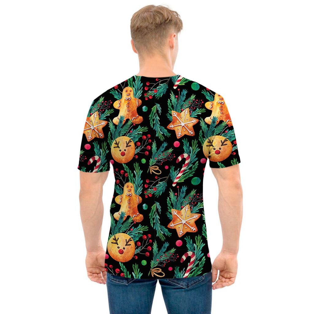 Watercolor Gingerbread Pattern Print Men's T-Shirt