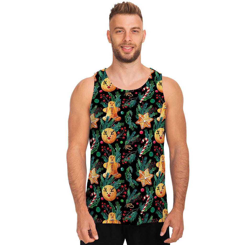 Watercolor Gingerbread Pattern Print Men's Tank Top