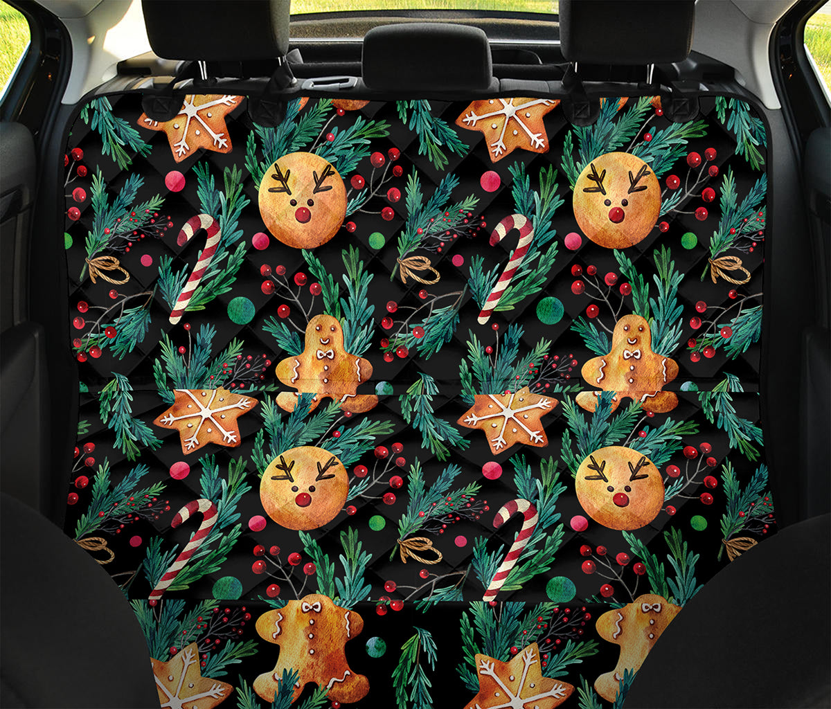 Watercolor Gingerbread Pattern Print Pet Car Back Seat Cover