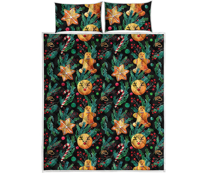 Watercolor Gingerbread Pattern Print Quilt Bed Set