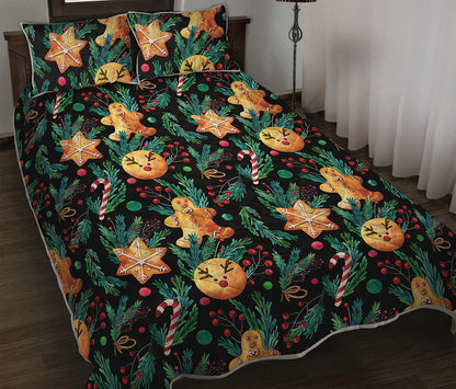 Watercolor Gingerbread Pattern Print Quilt Bed Set