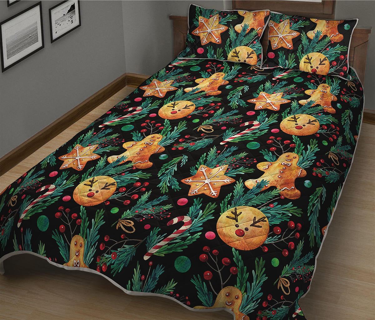 Watercolor Gingerbread Pattern Print Quilt Bed Set