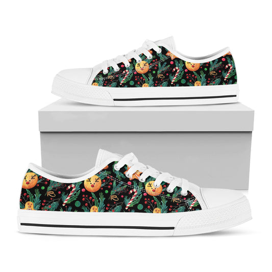 Watercolor Gingerbread Pattern Print White Low Top Shoes