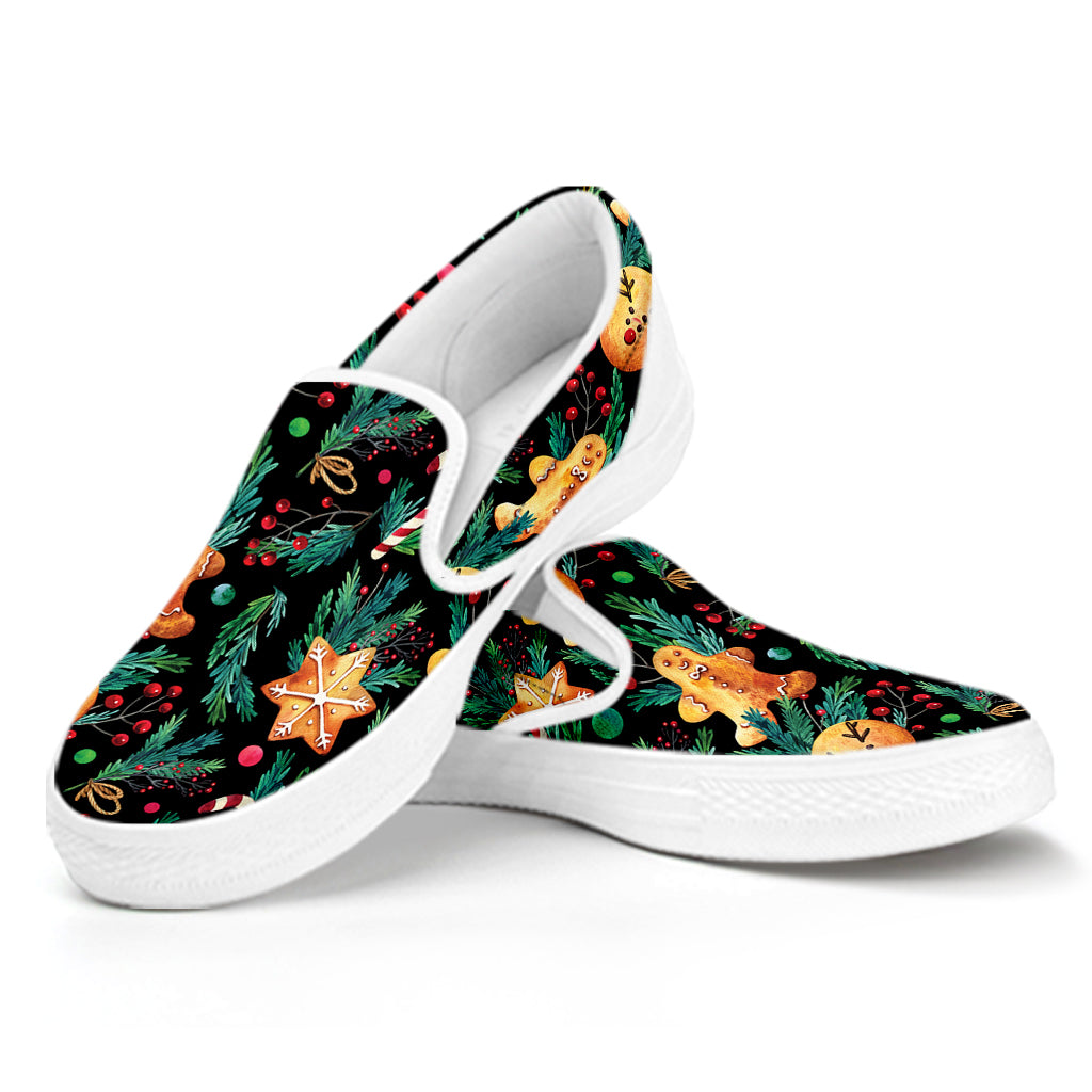 Watercolor Gingerbread Pattern Print White Slip On Shoes
