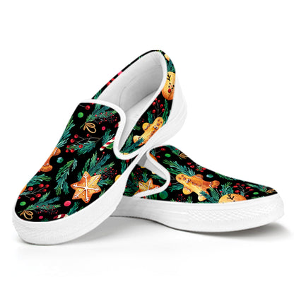 Watercolor Gingerbread Pattern Print White Slip On Shoes