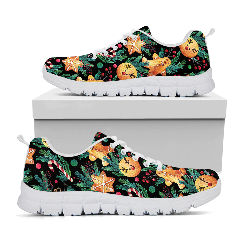 Watercolor Gingerbread Pattern Print White Sneakers