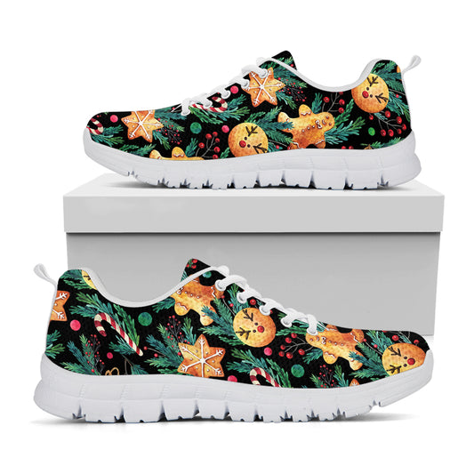 Watercolor Gingerbread Pattern Print White Sneakers
