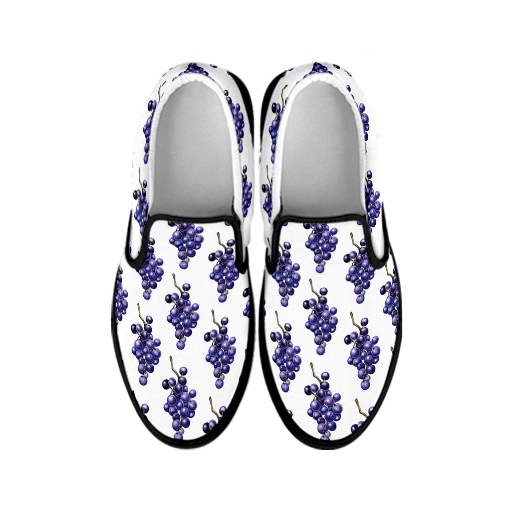 Watercolor Grape Pattern Print Black Slip On Shoes