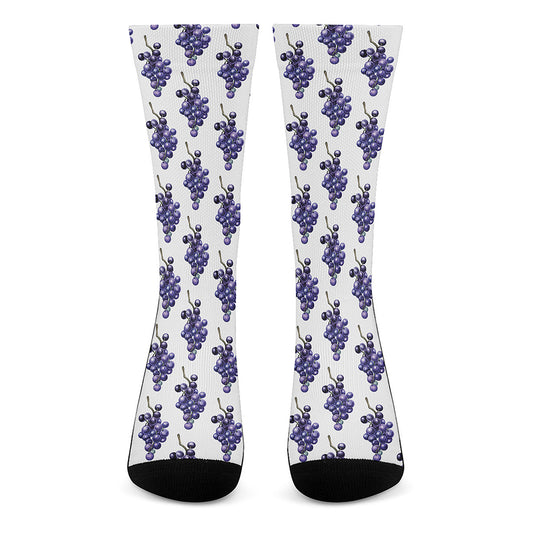 Watercolor Grape Pattern Print Crew Socks