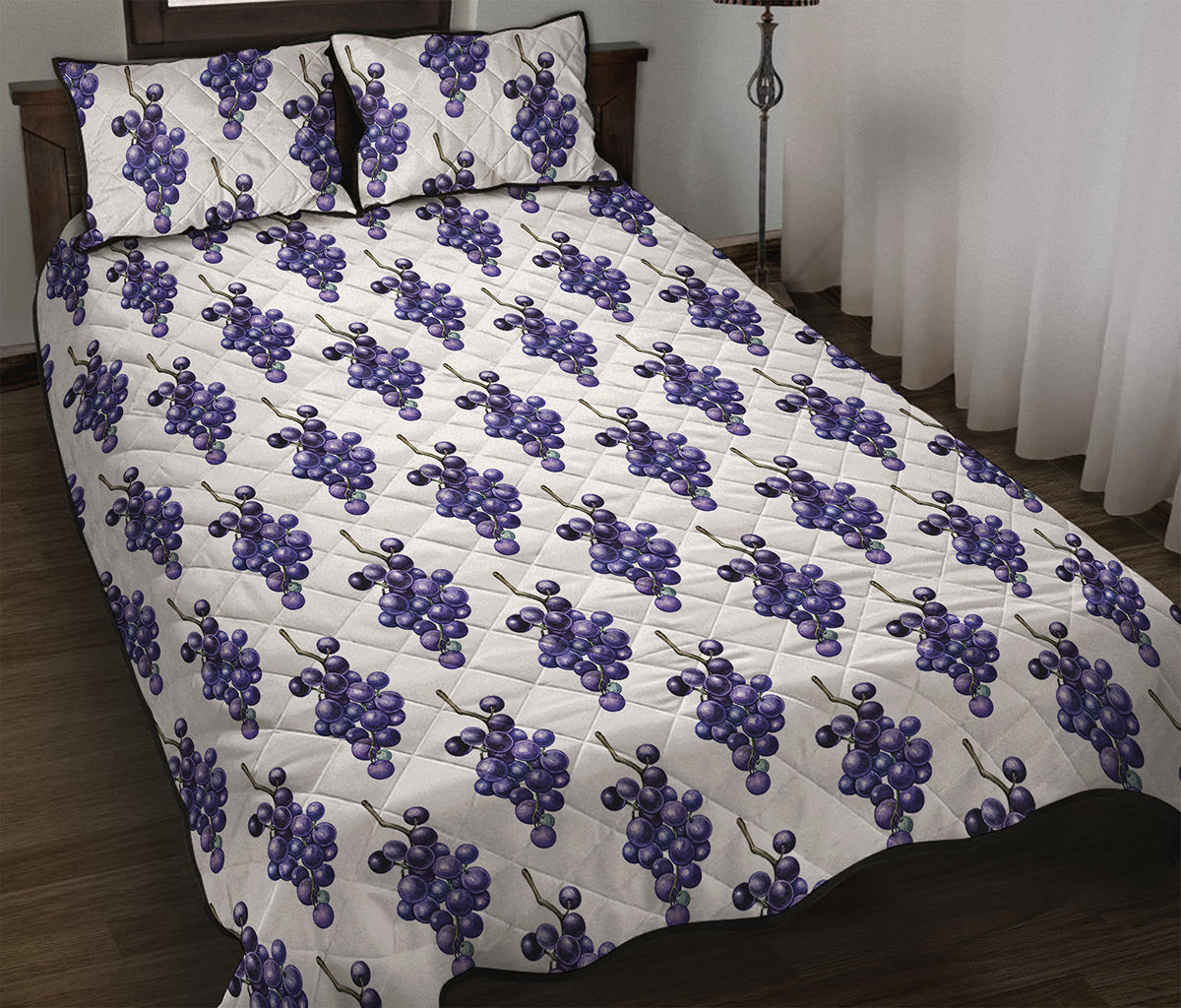 Watercolor Grape Pattern Print Quilt Bed Set