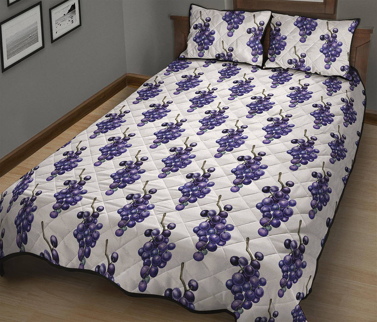 Watercolor Grape Pattern Print Quilt Bed Set