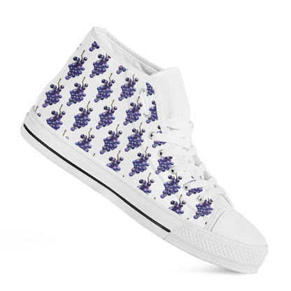 Watercolor Grape Pattern Print White High Top Shoes