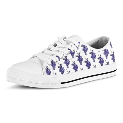 Watercolor Grape Pattern Print White Low Top Shoes