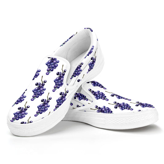 Watercolor Grape Pattern Print White Slip On Shoes