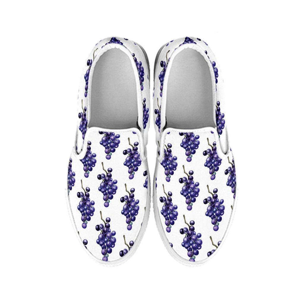 Watercolor Grape Pattern Print White Slip On Shoes