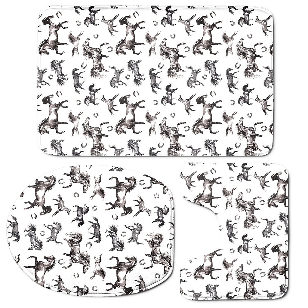 Watercolor Horse Pattern Print 3 Piece Bath Mat Set