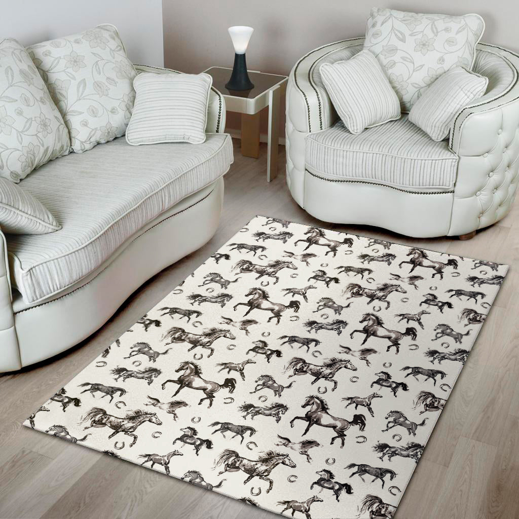Watercolor Horse Pattern Print Area Rug