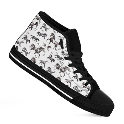 Watercolor Horse Pattern Print Black High Top Shoes