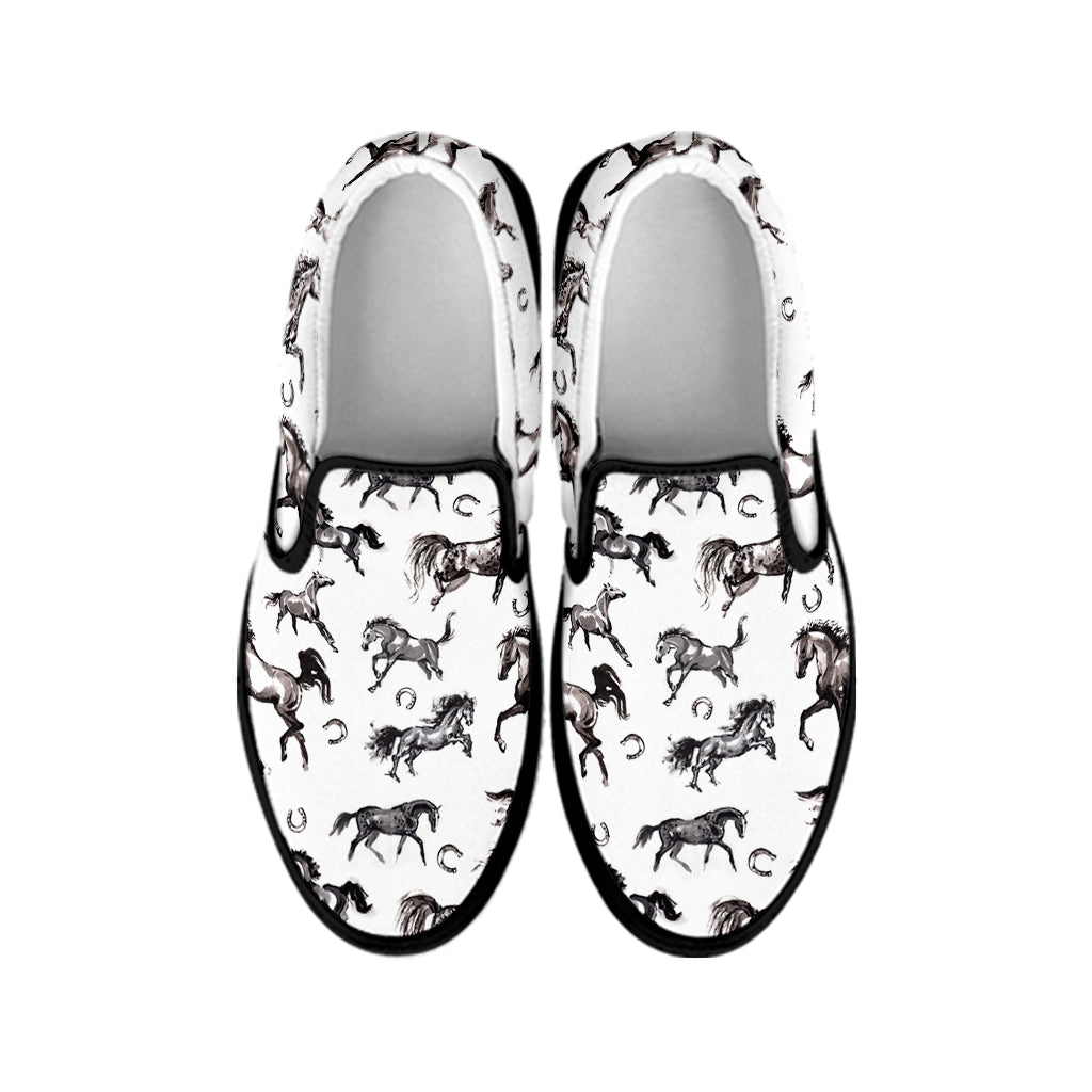 Watercolor Horse Pattern Print Black Slip On Shoes