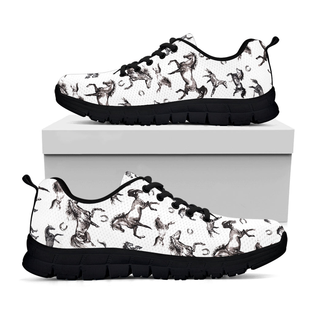 Watercolor Horse Pattern Print Black Sneakers
