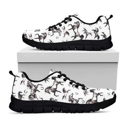 Watercolor Horse Pattern Print Black Sneakers