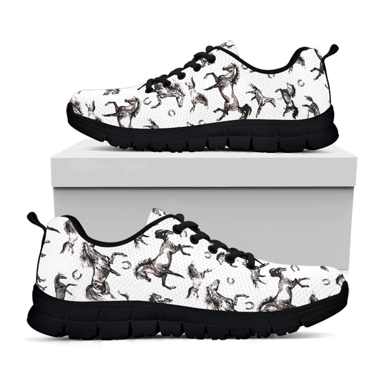 Watercolor Horse Pattern Print Black Sneakers