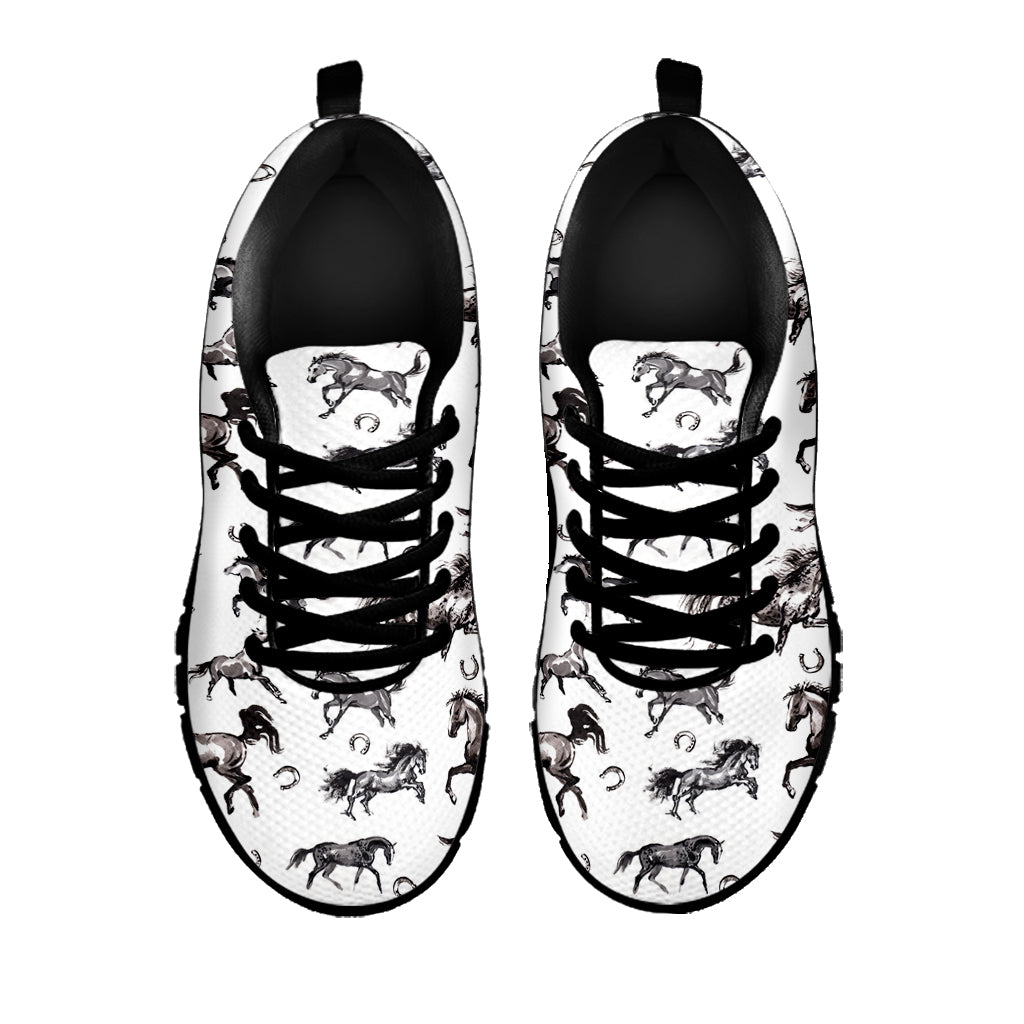Watercolor Horse Pattern Print Black Sneakers