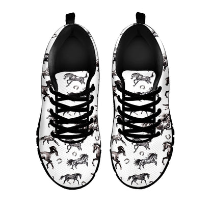 Watercolor Horse Pattern Print Black Sneakers