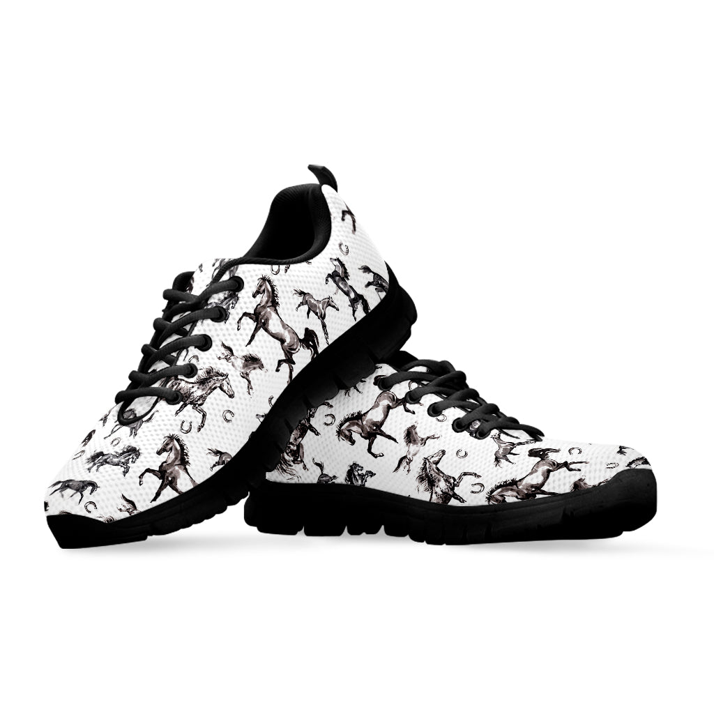 Watercolor Horse Pattern Print Black Sneakers