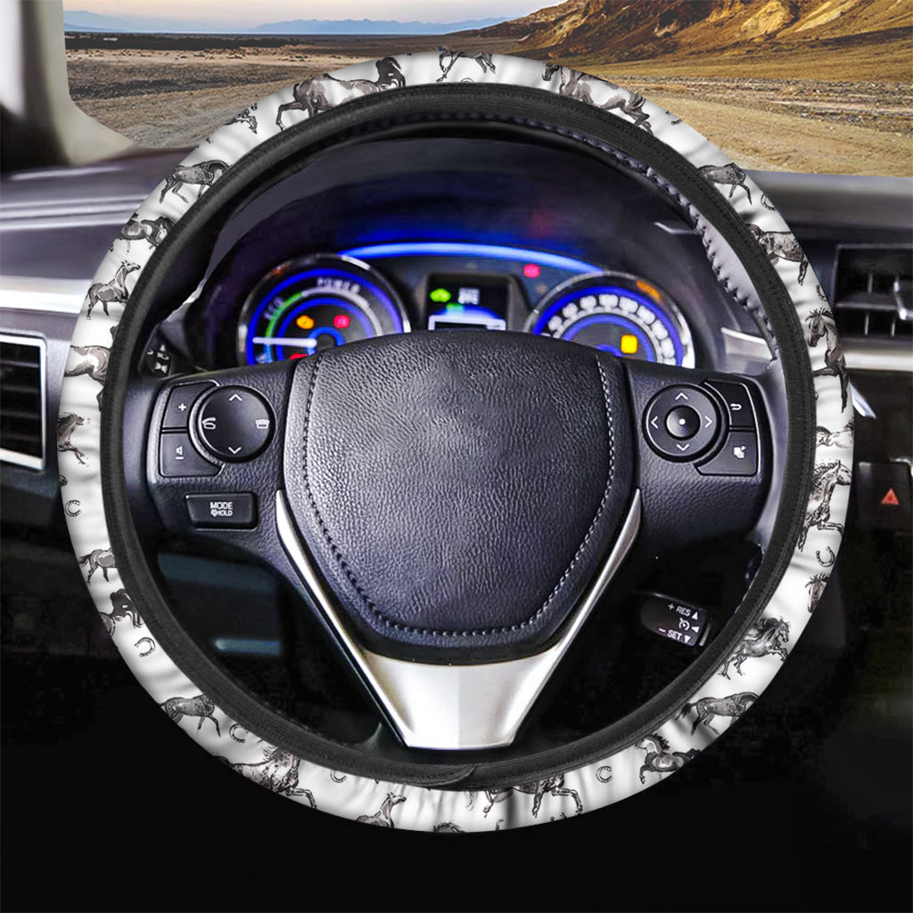 Watercolor Horse Pattern Print Car Steering Wheel Cover
