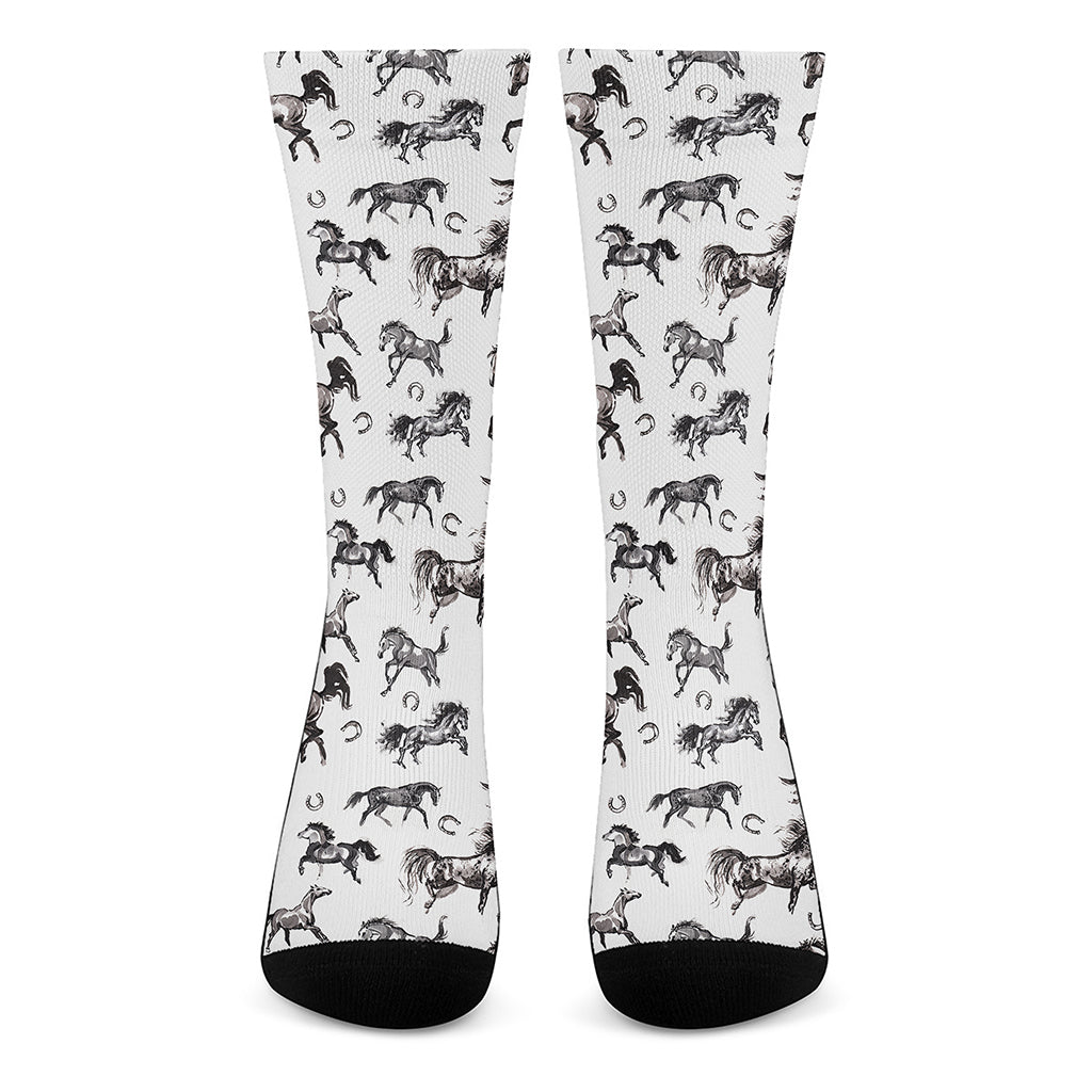 Watercolor Horse Pattern Print Crew Socks