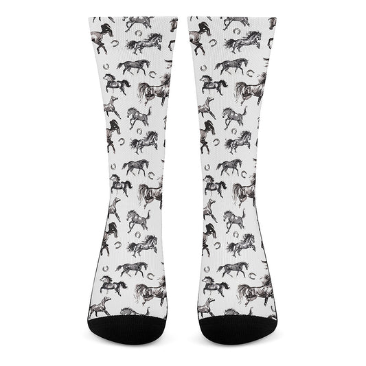 Watercolor Horse Pattern Print Crew Socks