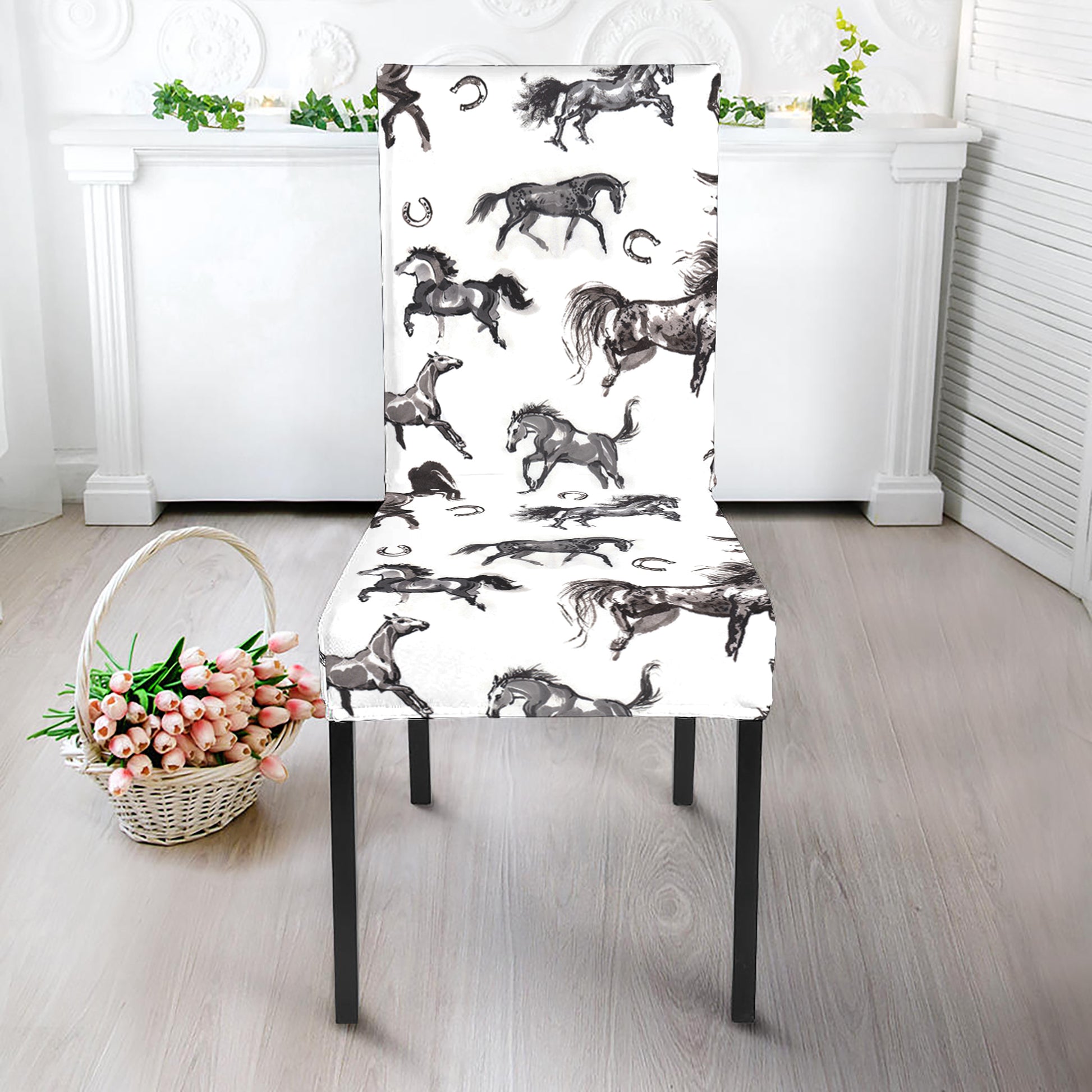 Watercolor Horse Pattern Print Dining Chair Slipcover