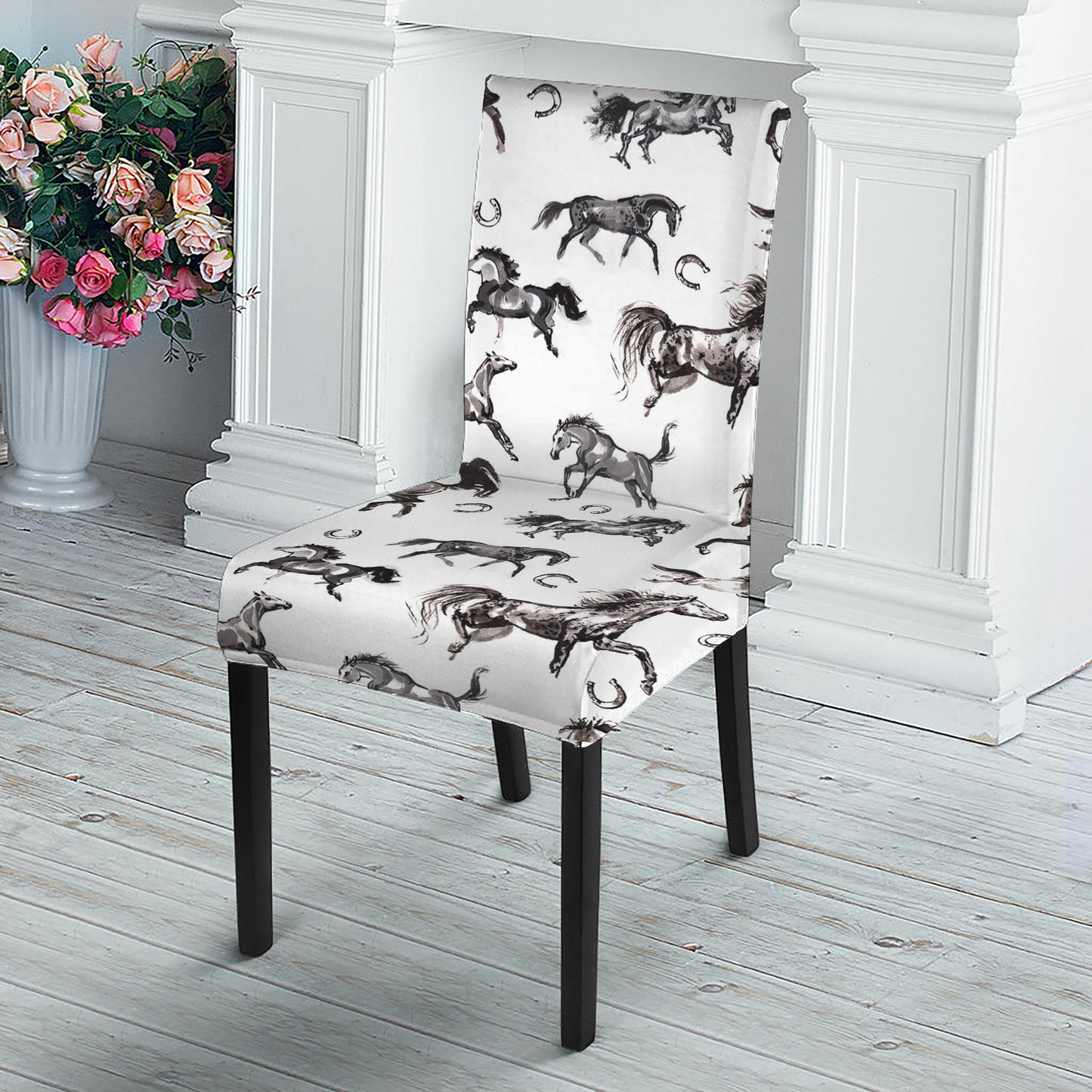 Watercolor Horse Pattern Print Dining Chair Slipcover