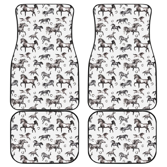 Watercolor Horse Pattern Print Front and Back Car Floor Mats